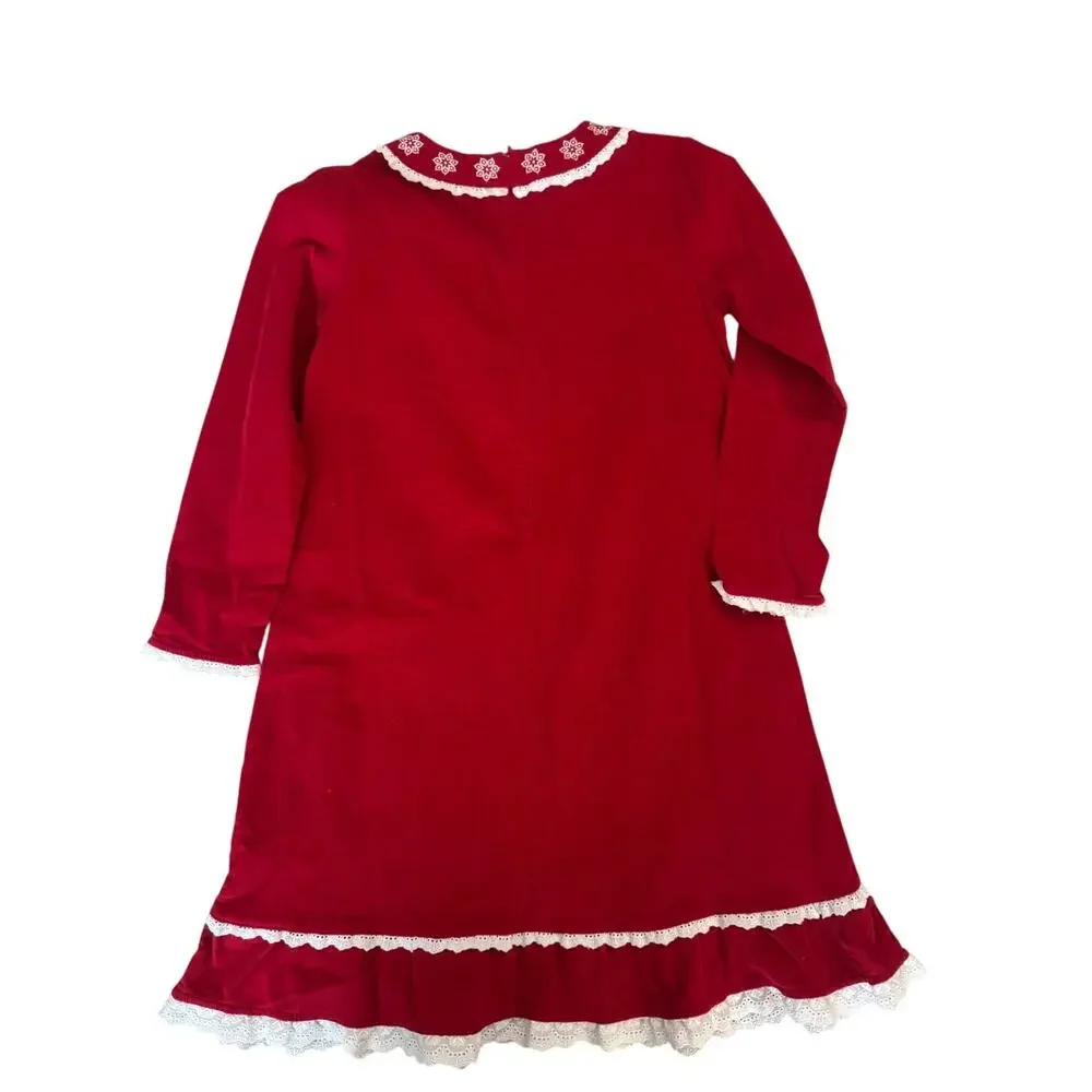 Hanna Andersson | Red Corduroy Dress with Lace Trim | Size 150 / US 12